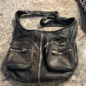 Alexander Wang Distressed Black Leather Messenger Bag